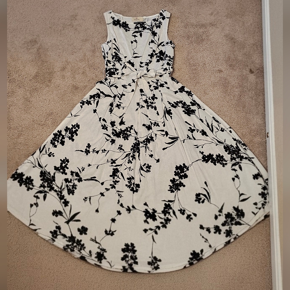 Grace Karin White and Black Floral Midi Dress